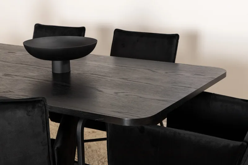 Unos Spisegruppe 200 cm inkl. 6 Pippi Stoler - Svart - Møbler - Bord - Spisegruppe