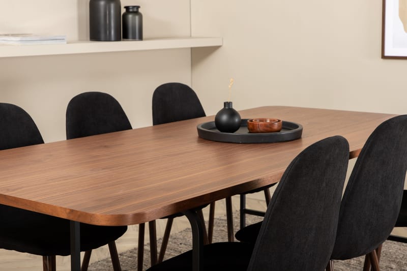 Unos Spisegruppe 200 cm inkl. 6 Pontus Stoler - Valnøttbrun/Svart - Møbler - Bord - Spisegruppe
