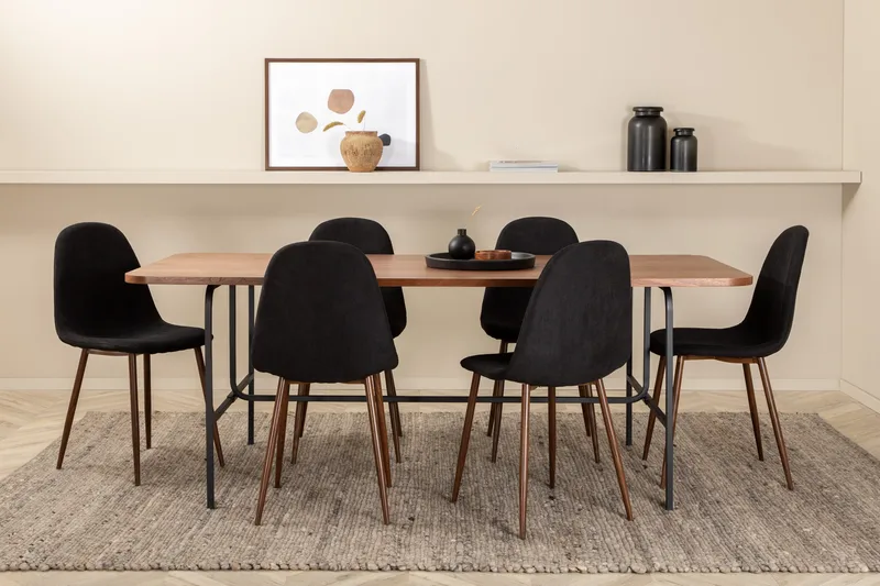 Unos Spisegruppe 200 cm inkl. 6 Pontus Stoler - Valnøttbrun/Svart - Møbler - Bord - Spisegruppe