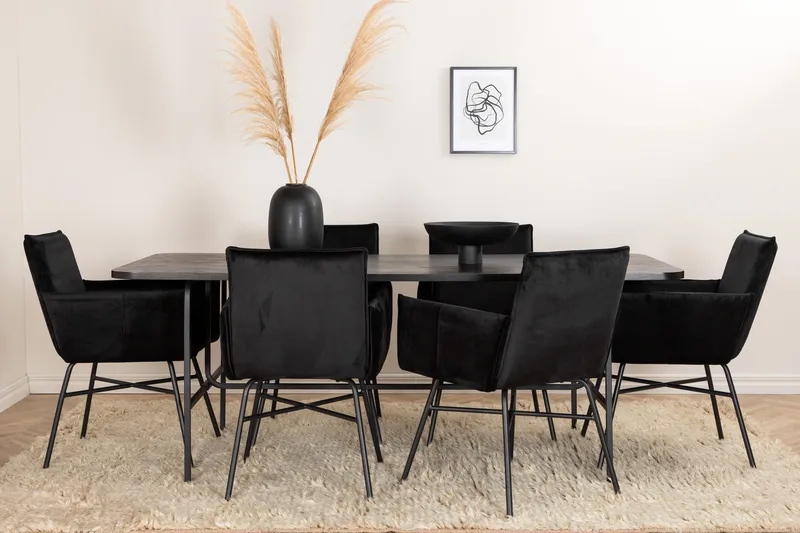 Unos Spisegruppe 200 cm inkl. 6 Pippi Stoler - Svart - Møbler - Bord - Spisegruppe