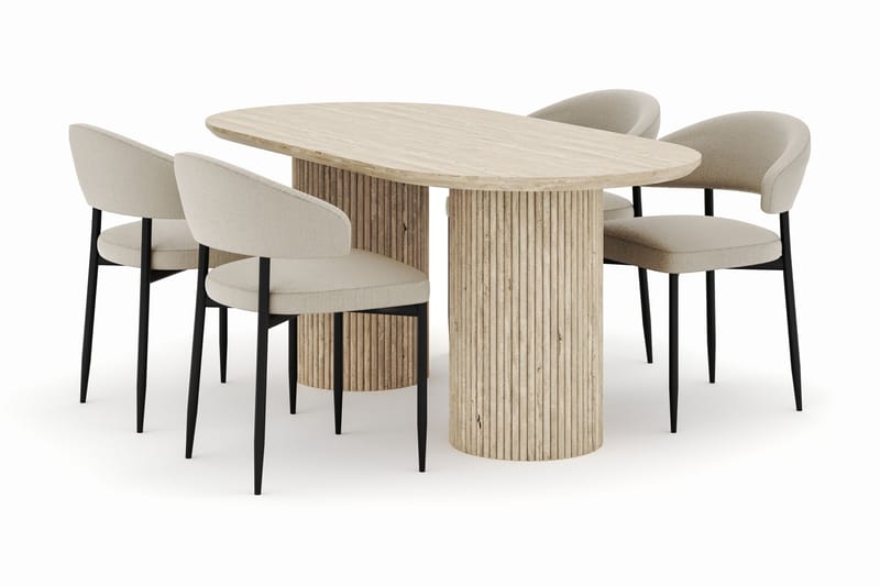 Uppveda Ovalt Spisebord 180x90 cm med 4 Sawako Stoler, Beige