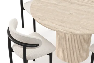 Uppveda Rundt Spisebord 120 cm med travertin-look med 4 stk Jaiveer Spisestoler - Beige - Møbler - Bord - Spisegruppe