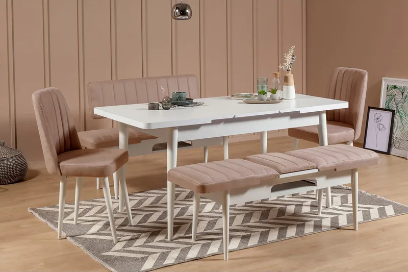 Valsot Forlengningsbar Spisegruppe 129 cm, Hvit/Grå