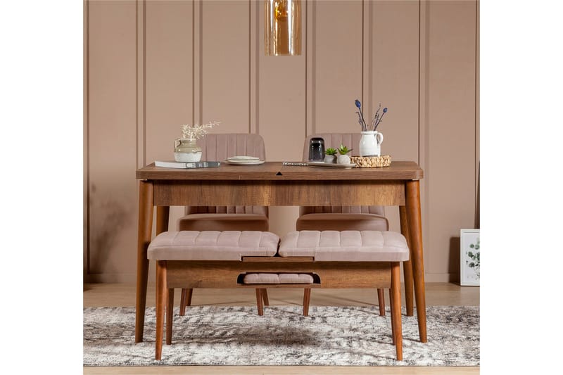 Valsot Forlengningsbar Spisegruppe 129 cm - Hvit/Mørkebrun - Møbler - Bord - Spisegruppe