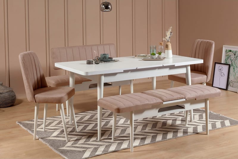 Valsot Uttrekkbar spisegruppe 129 cm, Hvit/Grå