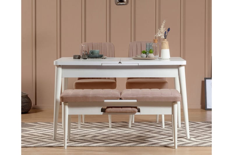 Valsot Uttrekkbar spisegruppe 129 cm - Hvit/Grå - Møbler - Bord - Spisegruppe