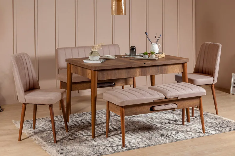 Valsot Uttrekkbar spisegruppe 129 cm, Hvit/Grå