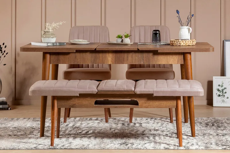 Valsot Uttrekkbar spisegruppe 129 cm, Hvit/Mørkebrun
