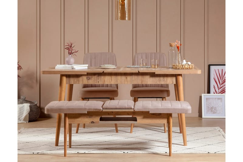 Valsot Uttrekkbar spisegruppe 129 cm - Natur/Grå/Brun - Møbler - Bord - Spisegruppe