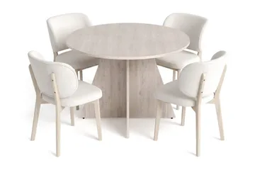Vera Spisegruppe 110 cm rund Hvitlasert med 4 Eira Spisestoler - Hvitbeiset eik - Møbler - Bord - Spisegruppe