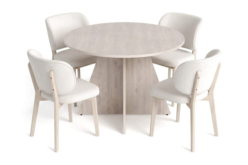 Vera Spisegruppe 110 cm rund Hvitlasert med 4 Eira Spisestoler - Hvitbeiset eik - Møbler - Bord - Spisegruppe