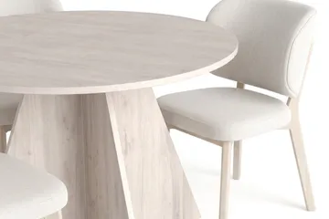 Vera Spisegruppe 110 cm rund Hvitlasert med 4 Eira Spisestoler - Hvitbeiset eik - Møbler - Bord - Spisegruppe
