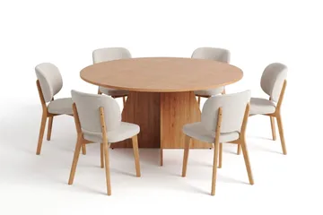 Vera Spisegruppe 150 cm rund i Eik med 6 Eira Spisestoler - Eik - Møbler - Bord - Spisegruppe
