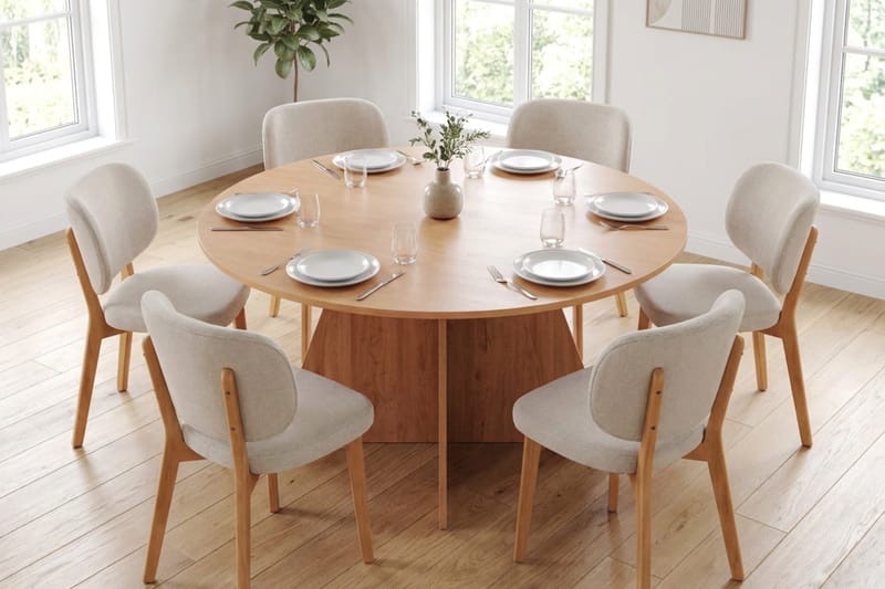 Vera Spisegruppe 150 cm rund i Eik med 6 Eira Spisestoler - Eik - Møbler - Bord - Spisegruppe