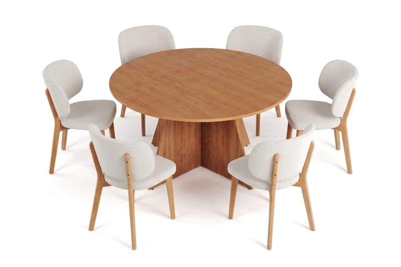 Vera Spisegruppe 150 cm rund i Eik med 6 Eira Spisestoler - Eik - Møbler - Bord - Spisegruppe
