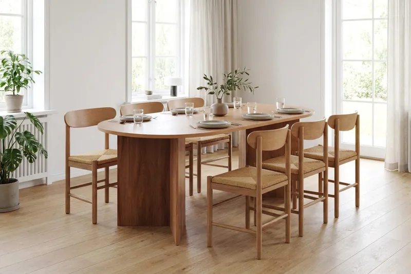 Vera spisegruppe rektangulær 180 cm eik med 6 Malte spisestoler - Møbler - Bord - Spisegruppe
