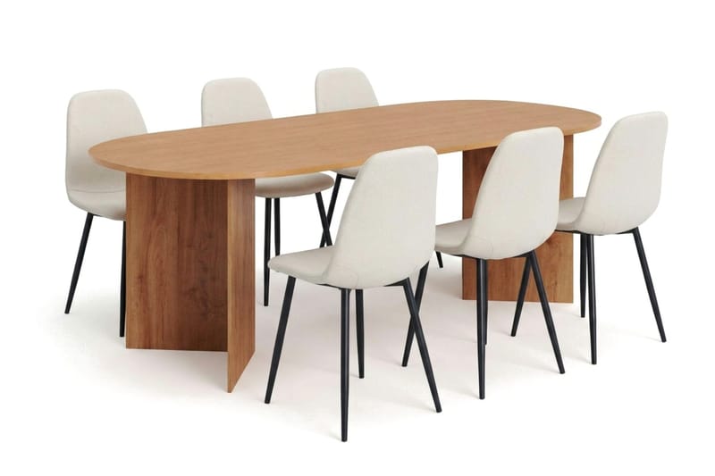 Vera spisegruppe rektangulær 220 cm eik med 6 Nibe spisestoler, Eik