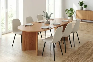 Vera spisegruppe rektangulær 220 cm eik med 6 Nibe spisestoler - Eik - Møbler - Bord - Spisegruppe