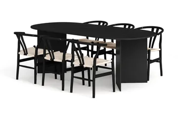 Vera spisegruppe rektangulær 220 cm svart med 6 Dastoori spisestoler - Svart - Møbler - Bord - Spisegruppe