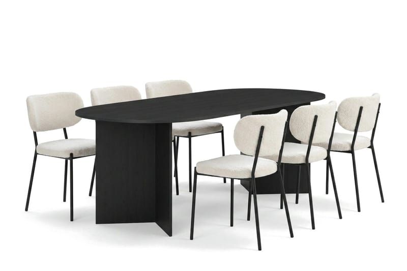 Vera spisegruppe rektangulær 220 cm svart med 6 Gemmiano spisestoler, Svart