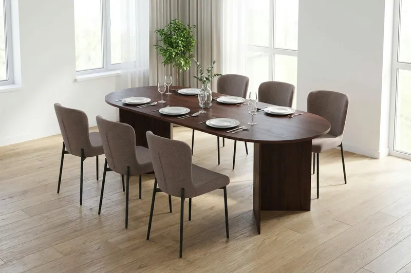 Vera spisegruppe rektangulært 220 cm valnøtt med 6 Elsie spisestoler - Valnøtt/Grå - Møbler - Bord - Spisegruppe