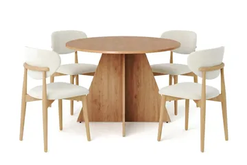 Vera spisegruppe rund 110 cm eik med 4 Molly spisestoler - Eik - Møbler - Bord - Spisegruppe