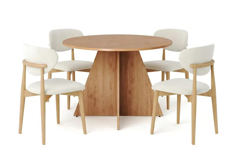 Vera spisegruppe rund 110 cm eik med 4 Molly spisestoler - Eik - Møbler - Bord - Spisegruppe