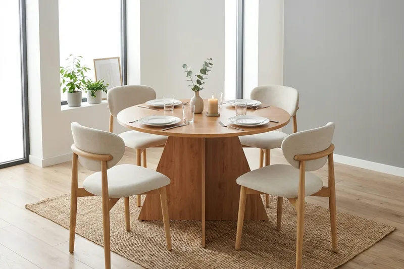 Vera spisegruppe rund 110 cm eik med 4 Molly spisestoler - Eik - Møbler - Bord - Spisegruppe