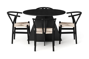 Vera spisegruppe rund 110 cm svart med 4 Dastoori spisestoler - Svart - Møbler - Bord - Spisegruppe