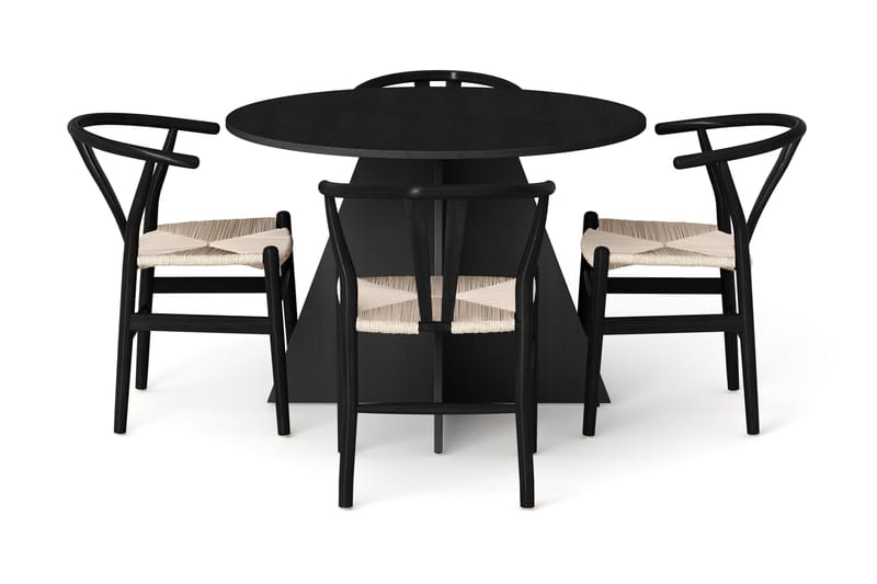 Vera spisegruppe rund 110 cm svart med 4 Dastoori spisestoler - Svart - Møbler - Bord - Spisegruppe