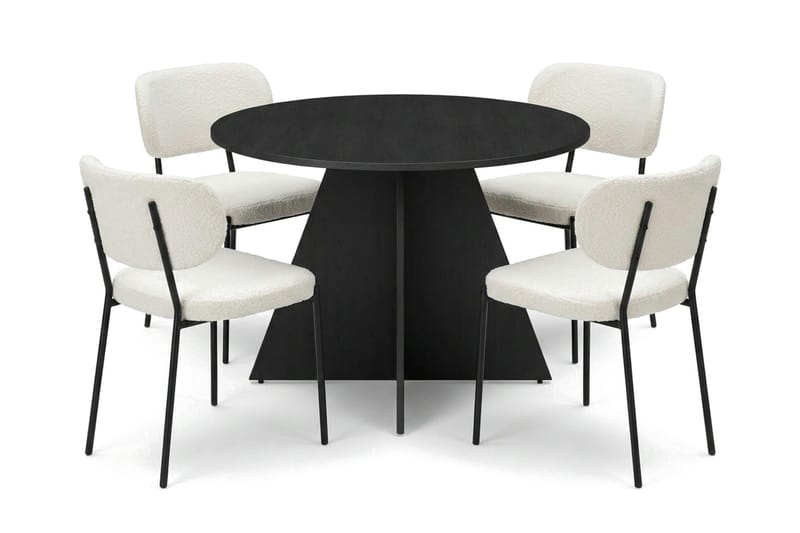 Vera spisegruppe rund 110 cm svart med 4 Gemmiano spisestoler, Svart