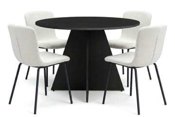 Vera spisegruppe rund 110 cm svart med 4 Katy spisestoler - Svart - Møbler - Bord - Spisegruppe
