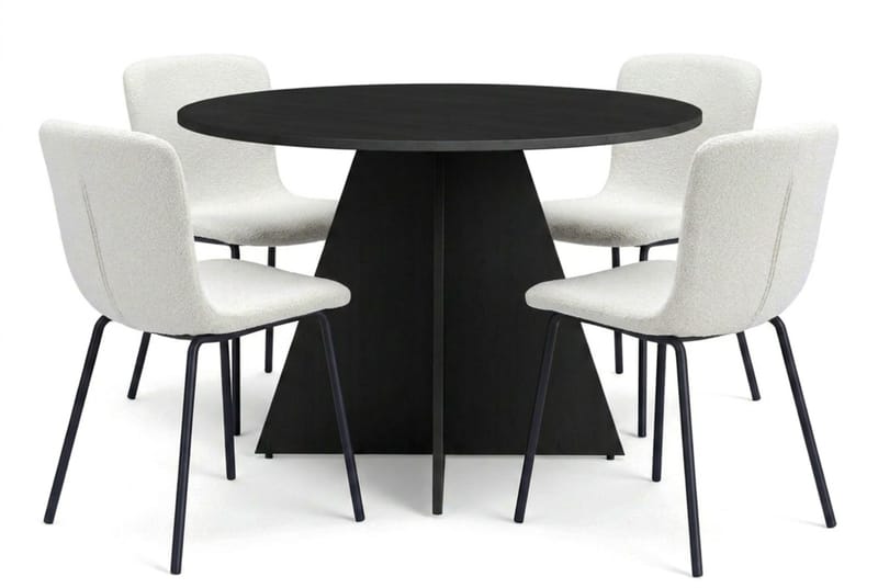 Vera spisegruppe rund 110 cm svart med 4 Katy spisestoler, Svart