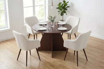 Vera spisegruppe rund 110 cm valnøtt med 4 Filippa spisestoler - Valnøtt - Møbler - Bord - Spisegruppe