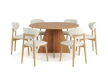 Vera spisegruppe rund 130 cm eik med 6 Molly spisestoler