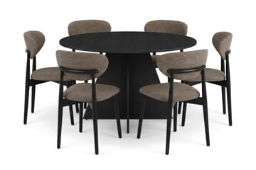 Vera spisegruppe rund 130 cm svart med 6 Molly spisestoler - Svart - Møbler - Bord - Spisegruppe