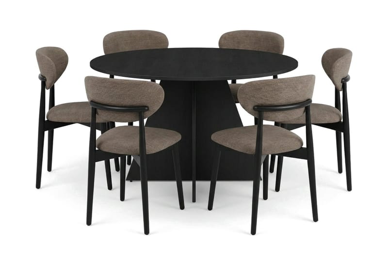 Vera spisegruppe rund 130 cm svart med 6 Molly spisestoler - Svart - Møbler - Bord - Spisegruppe
