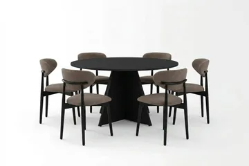 Vera spisegruppe rund 130 cm svart med 6 Molly spisestoler