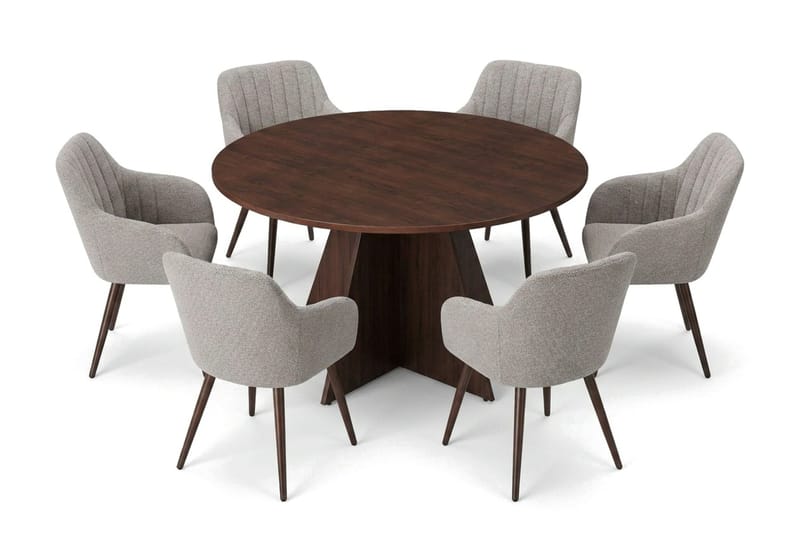 Vera spisegruppe rund 130 cm valnøtt med 6 Filippa spisestoler - Valnøtt - Møbler - Bord - Spisegruppe