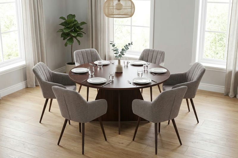 Vera spisegruppe rund 130 cm valnøtt med 6 Filippa spisestoler - Valnøtt - Møbler - Bord - Spisegruppe