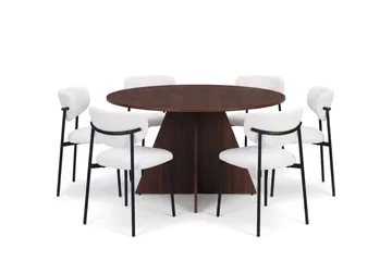 Vera spisegruppe rund 130 cm valnøtt med 6 Lucy spisestoler - Valnøtt - Møbler - Bord - Spisegruppe