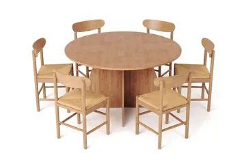 Vera Spisegruppe rund 150 cm Eik med 6 Malte Spisestoler - Eik - Møbler - Bord - Spisegruppe