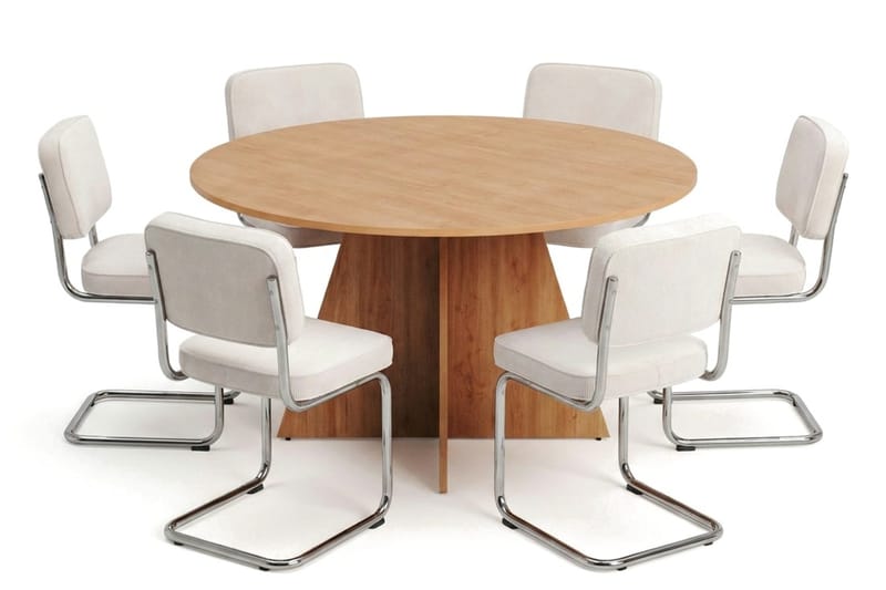 Vera spisegruppe rund 150 cm eik med 6 Milva spisestoler, Eik