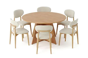 Vera spisegruppe rund 150 cm eik med 6 Molly spisestoler - Eik - Møbler - Bord - Spisegruppe