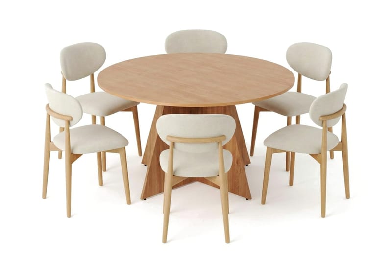 Vera spisegruppe rund 150 cm eik med 6 Molly spisestoler - Eik - Møbler - Bord - Spisegruppe