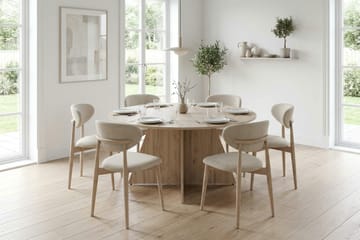 Vera spisegruppe rund 150 cm hvitlasert med 6 Molly spisestoler - Hvitlasert - Møbler - Bord - Spisegruppe
