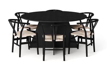 Vera spisegruppe rund 150 cm svart med 6 Dastoori spisestoler - Svart - Møbler - Bord - Spisegruppe