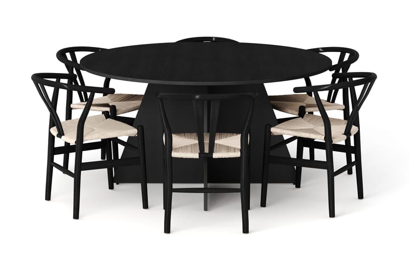 Vera spisegruppe rund 150 cm svart med 6 Dastoori spisestoler - Svart - Møbler - Bord - Spisegruppe