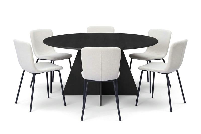 Vera spisegruppe rund 150 cm svart med 6 Katy spisestoler, Svart