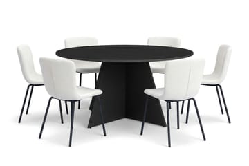 Vera spisegruppe rund 150 cm svart med 6 Katy spisestoler - Svart - Møbler - Bord - Spisegruppe